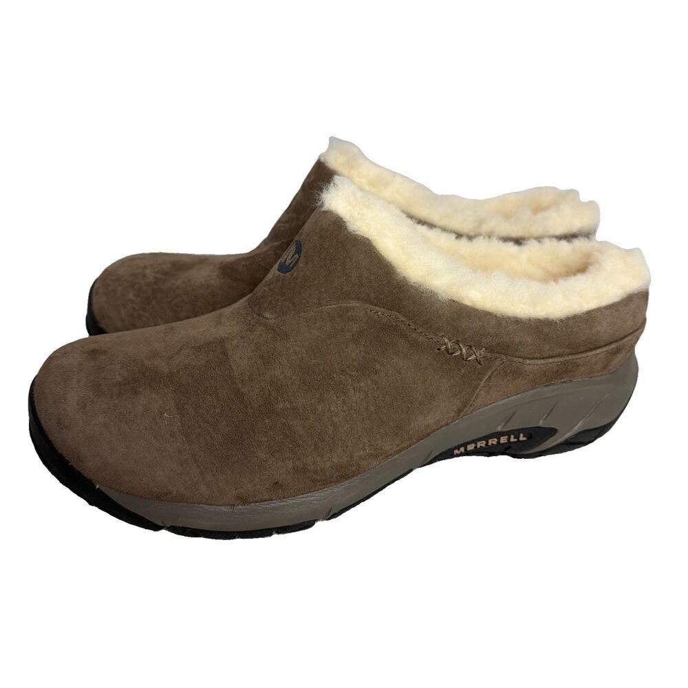 Merrell Encore Ice Shoes Womens 9 Clog Fur Lined Closed Toe Casual Comfort Gray